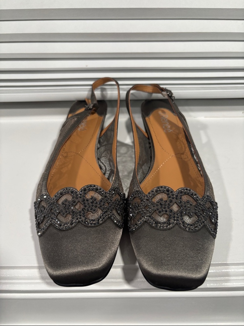 J.Renee Metallic Gray Embellished Slingback Flats